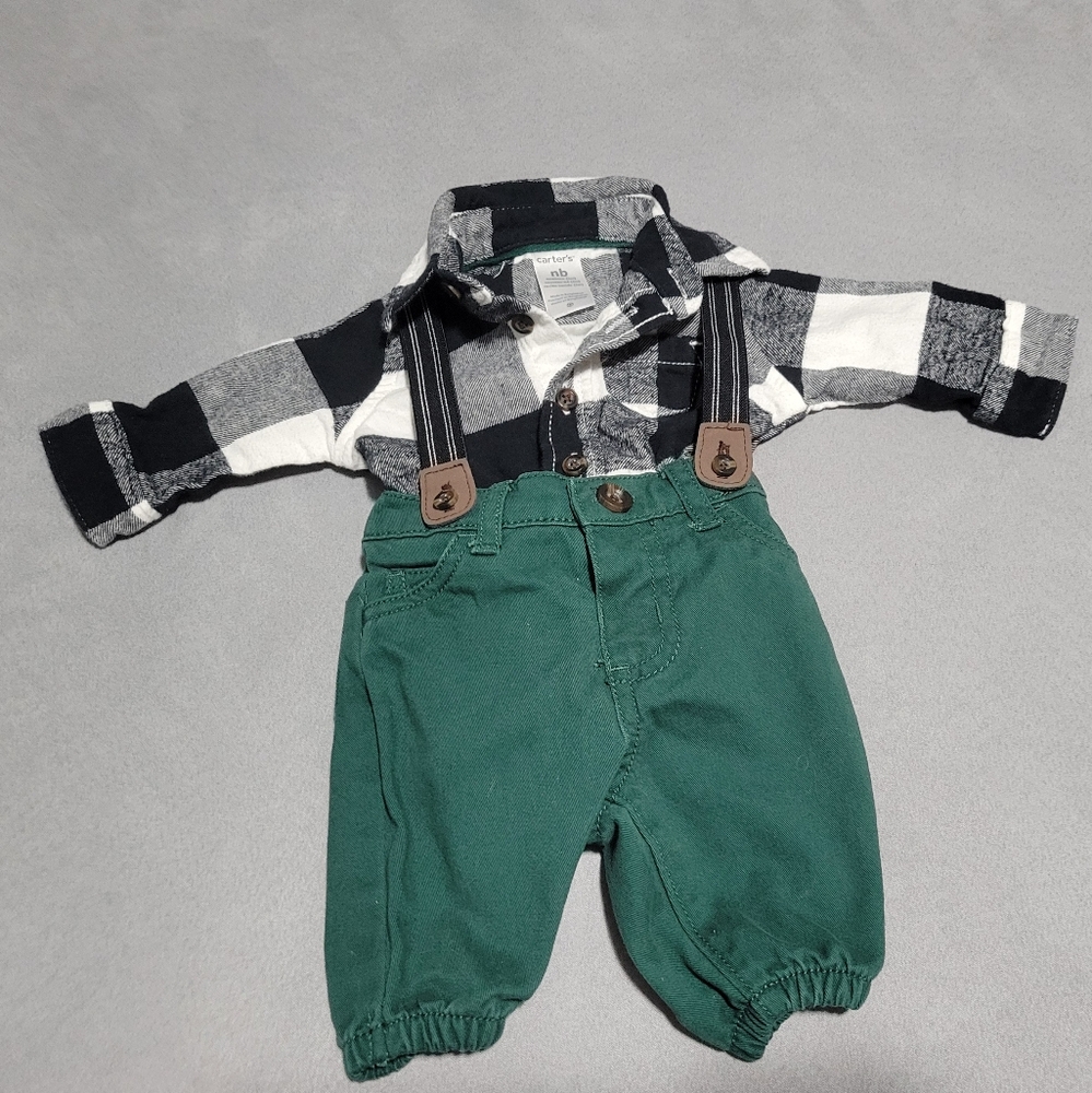 Black/White Checked Onesie w/ Green Pants for Newborn